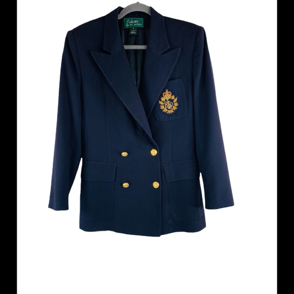 Lauren Ralph Lauren Jackets & Blazers - Vintage Lauren Ralph Lauren Navy Wool Crested Blazer Pocket Patch Size 8